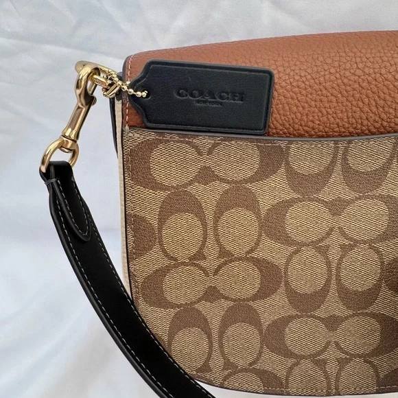 Coach Tan and Black Signature Morgan Crossbody Bag - Picture 4 of 5